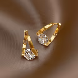 &quot;korean Geometric Zircon Micro-inlaid Earrings: Versatile, Elegant, Women&apos;s Ear Buckles&quot; - gold,black, Zirconia Earrings