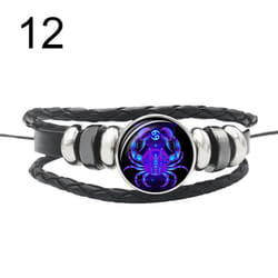 12 Punk Constellations Charm Unisex Multilayer Faux Braided Bracelet Leather - 12#