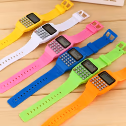 Children Digital Square Wrist Watch Mini Portable Calculator Exam Tool Kids Gift - orange