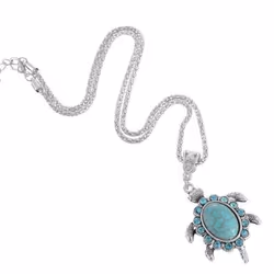1pc Women Boho Turquoise Turtle Pendant Necklace