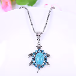 1pc Women Boho Turquoise Turtle Pendant Necklace