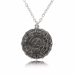 Punk Necklace Cool Skull Heads Coin Pendant Necklaces For Men Pirates Of The Caribbean Necklace Vintage Jewelry - black,silv ...