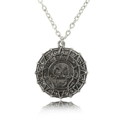 Punk Necklace Cool Skull Heads Coin  Pendant Necklaces For Men Pirates Of The Caribbean Necklace Vintage Jewelry - black,silver