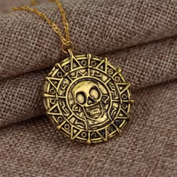 Punk Necklace Cool Skull Heads Coin  Pendant Necklaces For Men Pirates Of The Caribbean Necklace Vintage Jewelry - black,silver