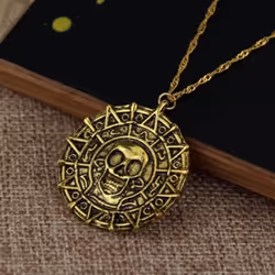 Punk Necklace Cool Skull Heads Coin  Pendant Necklaces For Men Pirates Of The Caribbean Necklace Vintage Jewelry - black,silver