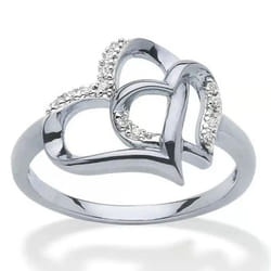 1pc Double Heart Hollow Love Proposal Artificial Diamond Ring For Men And Women Couple Ring Jewelry Gift - silver, 5