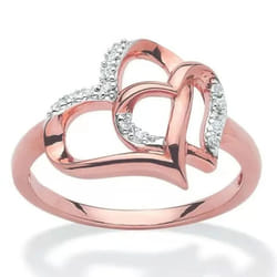1pc Double Heart Hollow Love Proposal Artificial Diamond Ring For Men And Women Couple Ring Jewelry Gift - rose gold, 10