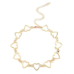Women Girl Simple Geometric Heart-shaped Hollow Choker Chain Necklace Accessory - golden