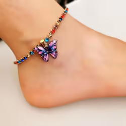 Butterfly Chain Beach Anklet Bracelet Charm Women Foot Ankle Boots Jewelry - Multicolor & Purple