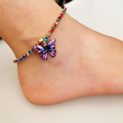 Butterfly Chain Beach Anklet Bracelet Charm Women Foot Ankle Boots Jewelry - Multicolor & Purple