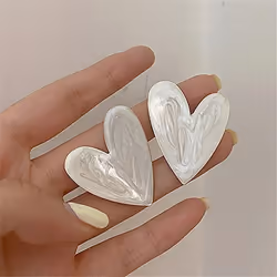 White Color Big Heart Stud Earrings For Women