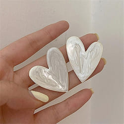 White Color Big Heart Stud Earrings For Women