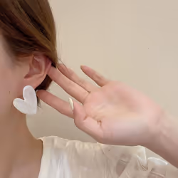 White Color Big Heart Stud Earrings For Women