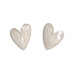 White Color Big Heart Stud Earrings For Women