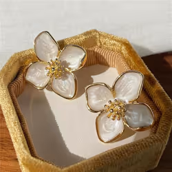 Dropped Glaze Flower Stud Earrings for Women Girl French Ins Vintage 2023 Fashion Korean Wedding Romantic Jewelry Gifts - Whi ...