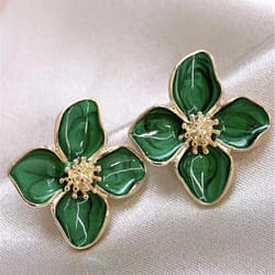 Dropped Glaze Flower Stud Earrings for Women Girl French Ins Vintage 2023 Fashion Korean Wedding Romantic Jewelry Gifts - Green