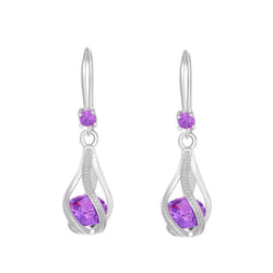 Women&apos;s Retro Zircon Crystal Jewelry Set - European & American Design, Rotating Teardrop Necklace & Earrings Trend - purple, K-1370