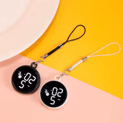 Student Pendant Watch Waterproof Led Digital Electronic Time Display Mirror Keychain With Hanging Rope Watch - black