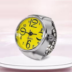 Watch Ring For Men Women Finger Round Quartz Jewelry Stainless Steel Ring Lover Pair Watches - yellow