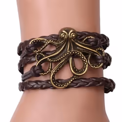 Unisex Alloy Octopus Design Braided Bracelet Party Memorial Jewelry Accessories - dark brown