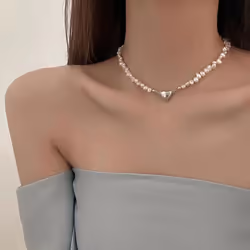 Korean Pearl Chain Choker Necklace Magnetic Heart Pendant For Women Girls  Jewelry Bridal Engagement Gifts