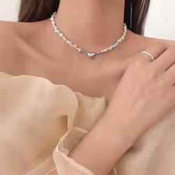 Korean Pearl Chain Choker Necklace Magnetic Heart Pendant For Women Girls  Jewelry Bridal Engagement Gifts