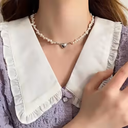 Korean Pearl Chain Choker Necklace Magnetic Heart Pendant For Women Girls  Jewelry Bridal Engagement Gifts