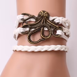 Unisex Alloy Octopus Design Braided Bracelet Party Memorial Jewelry Accessories - white