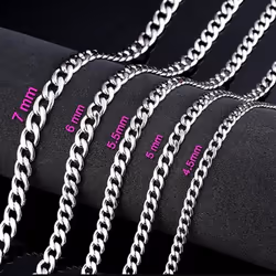 Customize Length Mens High Quality Stainless Steel Necklace Curb Cuban Link Chain Fashion Jewerly - silver, 3mm*55cm