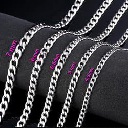 Customize Length Mens High Quality Stainless Steel Necklace Curb Cuban Link Chain Fashion Jewerly - silver, 3mm*55cm