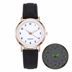 Fashion Ladies Luxury Leather Strap Analog Quartz Watch Luminous Ladies Watch - grey