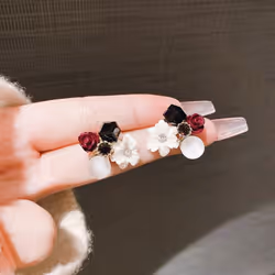 Purple Crystal Flower Stud Earrings For Woman Korean Fashion Jewelry Wedding Party Girl Elegance Set Accessories - multicolor