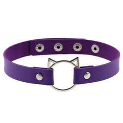 Gothic Pu Leather Lock Hollow Cat Spike Rivet Collar Studded Punk Choker Necklace For Women Chocker Goth Jewelry - purple