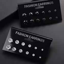 Classic Rose Shape Cubic Zirconia Stud Earrings Women Jewelry Set - black, 6pcs