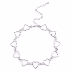 Women Girl Simple Geometric Heart-shaped Hollow Choker Chain Necklace Accessory - silver
