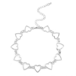 Women Girl Simple Geometric Heart-shaped Hollow Choker Chain Necklace Accessory - silver
