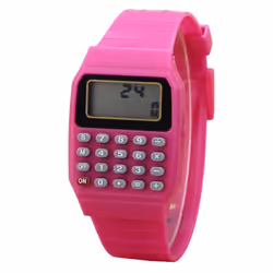 Children Digital Square Wrist Watch Mini Portable Calculator Exam Tool Kids Gift - pink