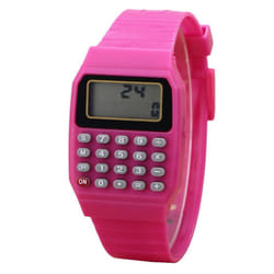Children Digital Square Wrist Watch Mini Portable Calculator Exam Tool Kids Gift - pink