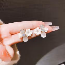 Purple Crystal Flower Stud Earrings For Woman Korean Fashion Jewelry Wedding Party Girl Elegance Set Accessories - white