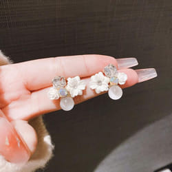 Purple Crystal Flower Stud Earrings For Woman Korean Fashion Jewelry Wedding Party Girl Elegance Set Accessories - white