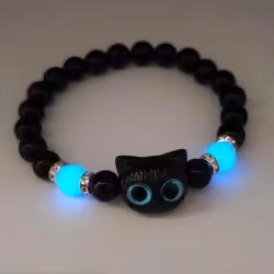 Cute Big Eye Cat Luminous Bracelets For Women Cartoon Animal Pendant Beaded Hand Chain Friendship Couple Bracelet Jewelry Gift - 2
