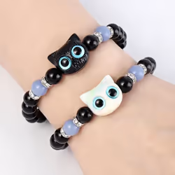 Cute Big Eye Cat Luminous Bracelets For Women Cartoon Animal Pendant Beaded Hand Chain Friendship Couple Bracelet Jewelry Gift - 1