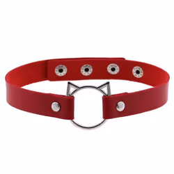 Gothic Pu Leather Lock Hollow Cat Spike Rivet Collar Studded Punk Choker Necklace For Women Chocker Goth Jewelry - red