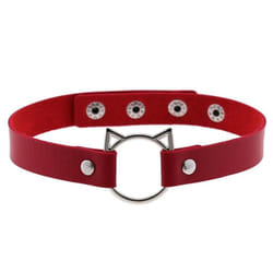 Gothic Pu Leather Lock Hollow Cat Spike Rivet Collar Studded Punk Choker Necklace For Women Chocker Goth Jewelry - red