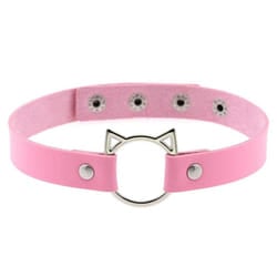 Gothic Pu Leather Lock Hollow Cat Spike Rivet Collar Studded Punk Choker Necklace For Women Chocker Goth Jewelry - pink
