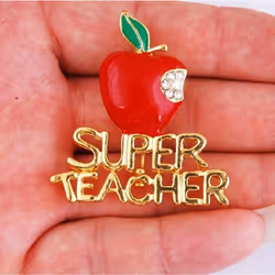 New Red Super Teacher Xmas Gift Unisex With Crystal Brooch Pin Show Your Love