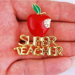 New Red Super Teacher Xmas Gift Unisex With Crystal Brooch Pin Show Your Love