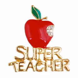 New Red Super Teacher Xmas Gift Unisex With Crystal Brooch Pin Show Your Love
