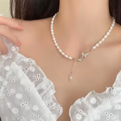 Pendant Necklace Trendy Clavicle Delicate Props Charm Necklace Fashion Imitation Pearl Butterfly Necklace Women Necklace Party Jewelry - silver
