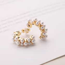 Pearl Hoop Earrings For Women Handmade Simulated Pearl Circle Jewelry